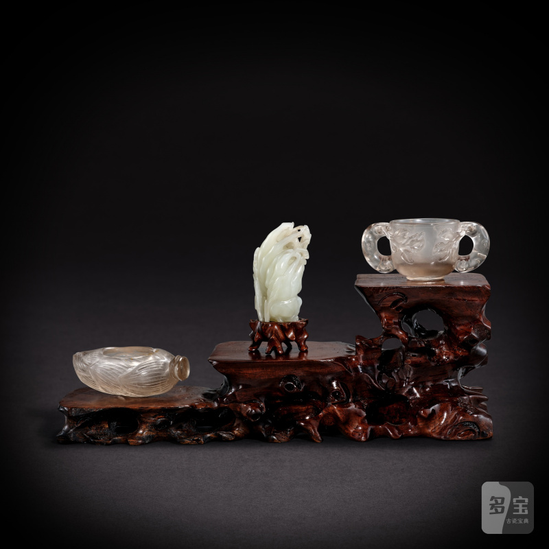 A set of three rock crystal and jade ornaments, Qing dynasty, 18th - 19th century | 清十八至十九世紀 水晶及玉擺件一套三件